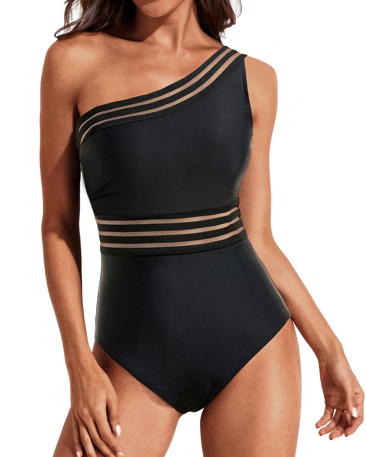 Tempt Me Women Tummy Control One Piece Swimsuits One Shoulder Bathing Suits Ruffle Swimwear