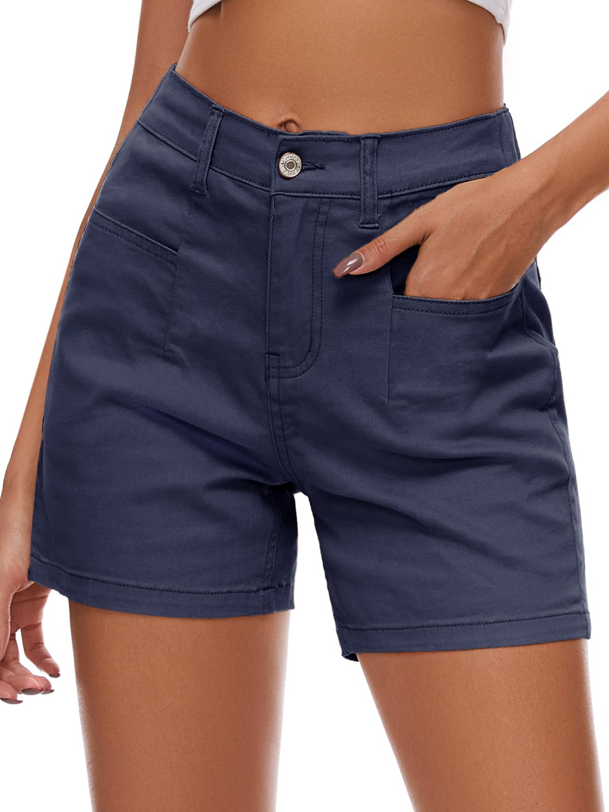 Rasutina Women High Waisted Denim Shorts Chino Cargo Jeans for Summer