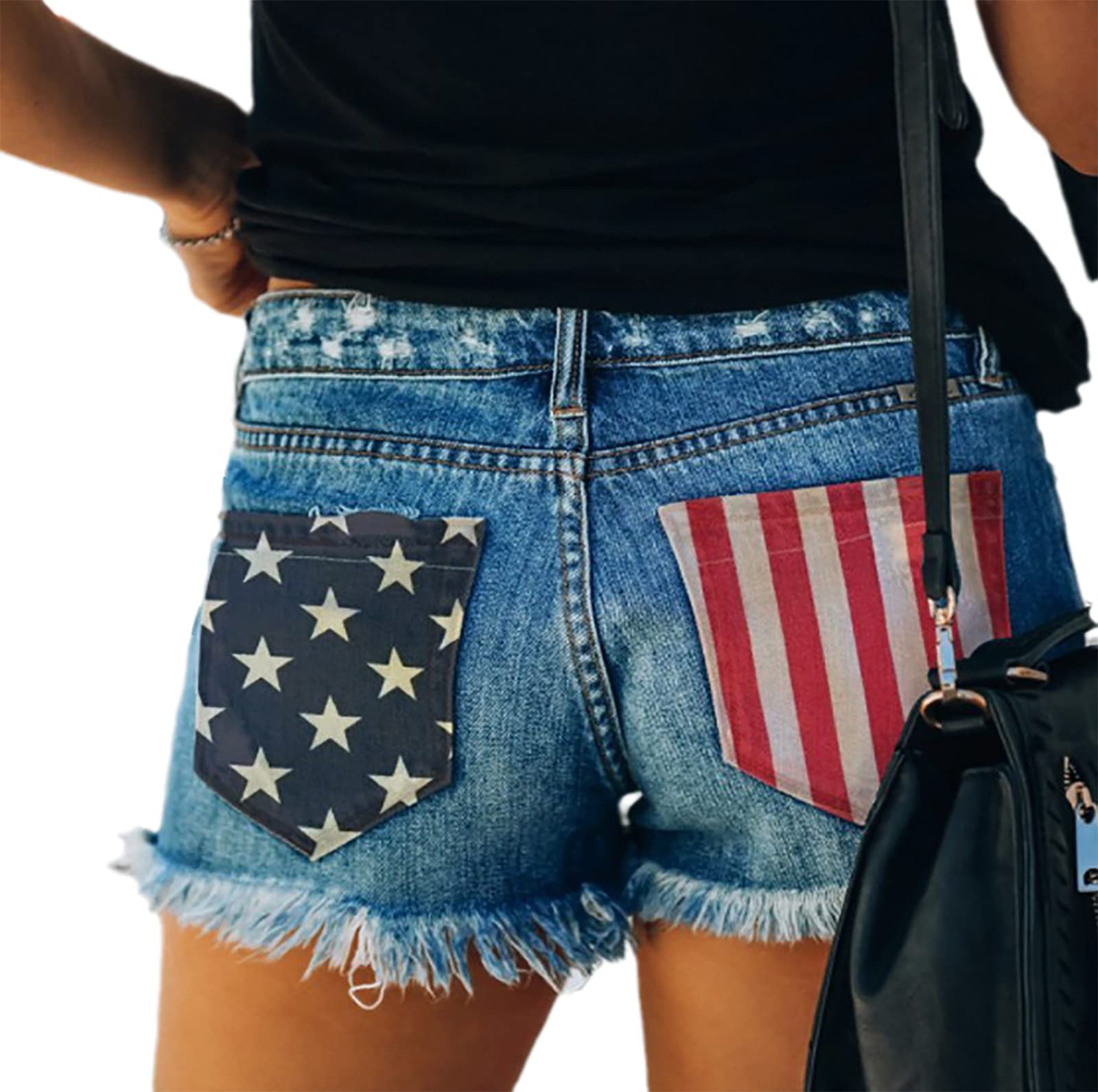 QJBMEI Women's Ripped American Flag Printed Denim Shorts for Casual Summer
| QJBMEI High Waisted Frayed Raw Hem Shorts