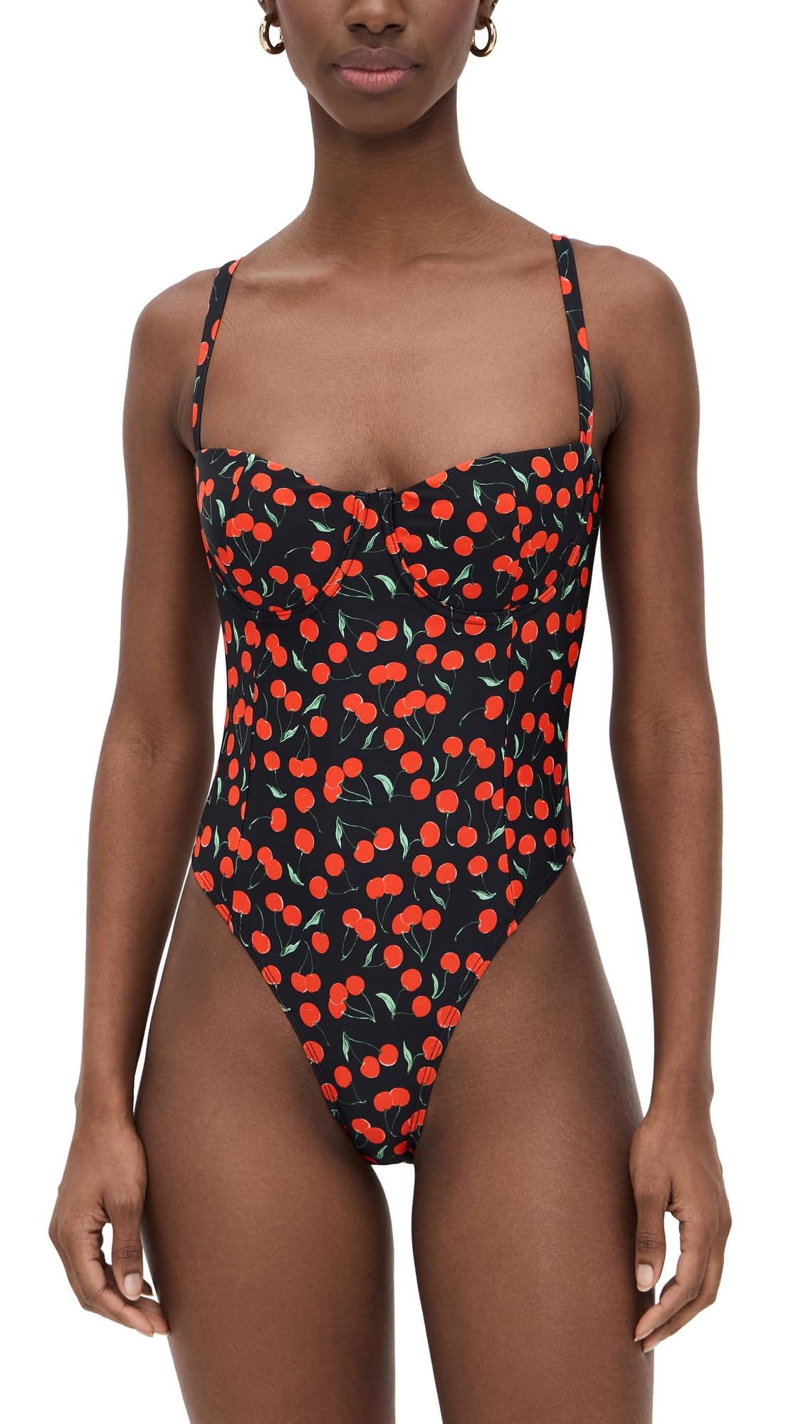 Good American Women's Cherry Square Neck Support One Piece Swimwear for Pool Party Comfort and Support