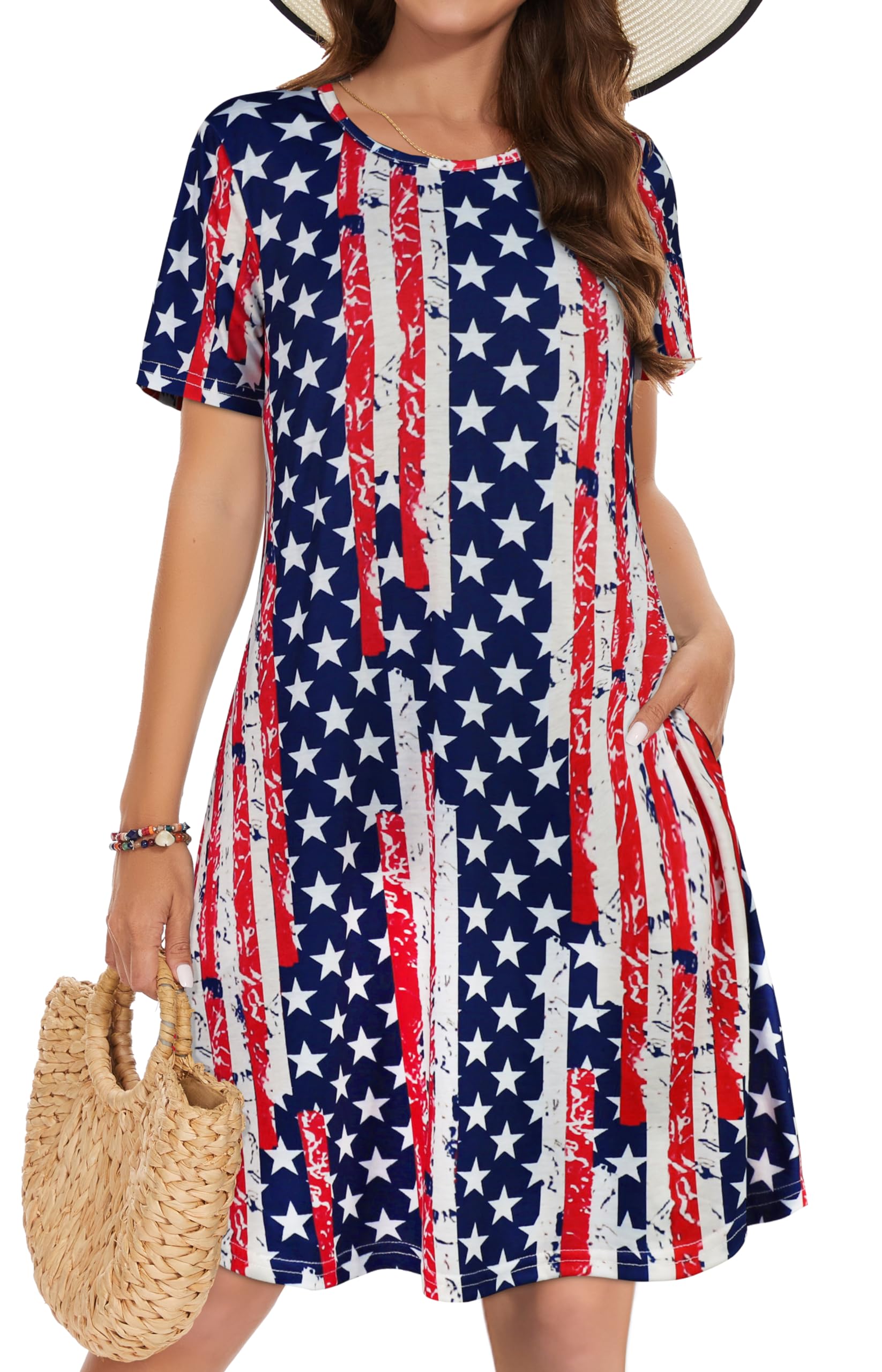 Elescat Summer Dresses for Women Casual Short Sleeve Floral Sundress Beach Cover Ups with Pockets